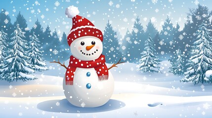 Fototapeta premium Happy Snowman in Winter Wonderland