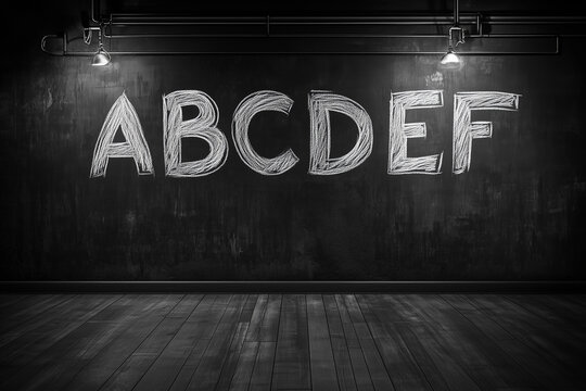 A sleek blackboard featuring ABCDEF in a clean