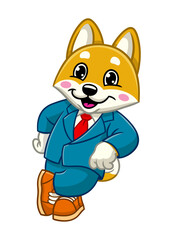 Happy Shiba Inu Businessman Mascot