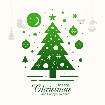 Green Minimalist Christmas Tree Illustration - Seasonal Festive Decor Art.