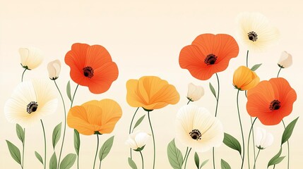 Obraz premium Hand-drawn floral elements arranged in a seamless pattern over a soft pastel gradient, using subtle organic curves to emphasize natural beauty in a modern and professional style