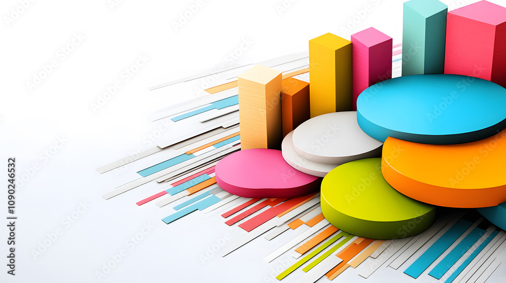 Poster A vibrant design featuring colorful charts and graphs, symbolizing data analysis and visualization in a modern business context.