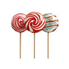Three Delicious Lollipops Red Swirl, Red and White Swirl, and Blue Sprinkle Lollipops