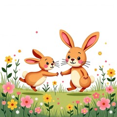 Obraz premium Playful Bunnies Dancing in Spring Garden