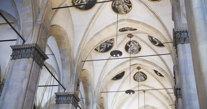 Ceiling dome and columns in the interior of the Cathedral of Loreto, Italy. Stunning renaissance architecture