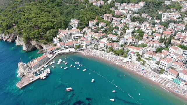 Petrovac, Touristic Place Found in 1923. One of the Best places to go on Vacation with Family. Drone Shot