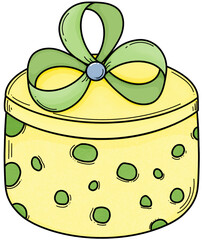 Yellow gift box tied with a green bow