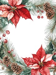 Fototapeta premium Christmas Wreath with Poinsettia and Pine Cones