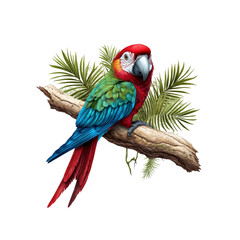 Fototapeta premium Vibrant Green-winged Macaw Perched on a Branch
