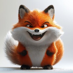 Obraz premium Cunning Charm: A mischievous and adorable 3D rendered fox, with a sly grin and captivating eyes, exudes a playful yet cunning charm.