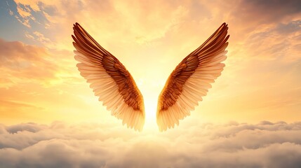 Obraz premium heaven glow divine Heavenly wings against a sunset background