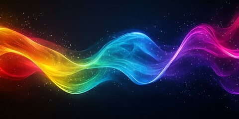 Obraz premium Vibrant rainbow wave with sparkling particles on dark background.