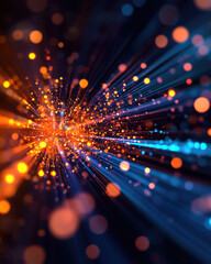 Obraz premium A vibrant abstract image depicting colorful light particles radiating outward, creating an illusion of depth and motion.