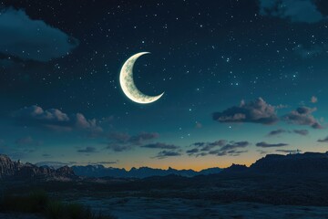 a ramadan moon and the mosque silhouette