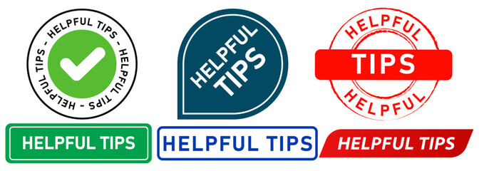 Helpful tips solution assistance guide work project task job information hints stamp colorful badges label sticker banner emblem button design icon set collection