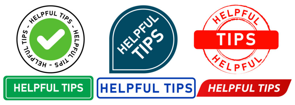 Helpful tips solution assistance guide work project task job information hints stamp colorful badges label sticker banner emblem button design icon set collection