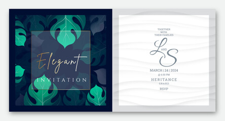 Beautiful luxury leaves art wedding invitation card design, Abstract Wedding Invitation, template, party invitation design