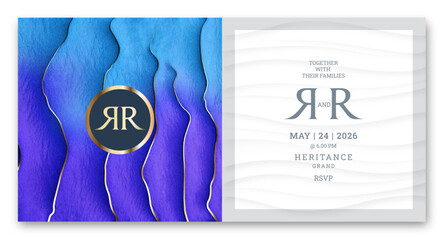 Beautiful luxury purple and blue art wedding invitation card design, Abstract Wedding Invitation, template, party invitation