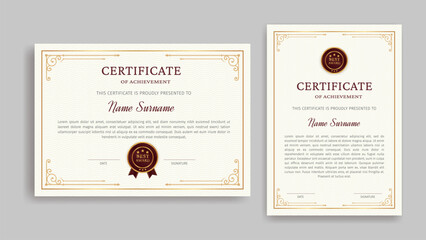 Simple Certificate of achievement border template design. Luxury Award, diploma. Elegant and luxurious certificate template. Vector illustration