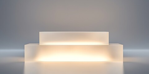 Obraz premium A podium made from frosted white glass with glowing edges, diffused lighting creating soft reflections, isolated on a white background, ultra high-resolution, 8K