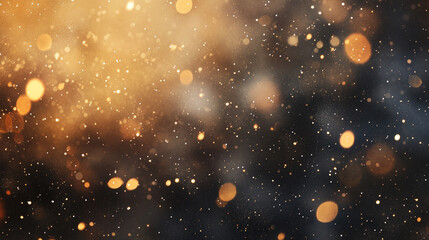 Fototapeta premium Sparkling golden particles shimmer against a dark background during a festive celebration