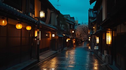 Illuminated Alleyway in Kyoto, Japan
