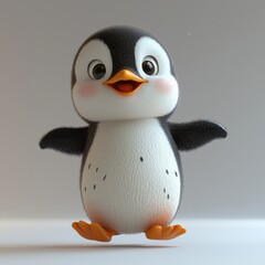 Cute Penguin Cartoon: A joyful, cartoon penguin spreads its wings in a heartwarming display of happiness. Its big, bright eyes and cheerful smile are sure to melt your heart.  
