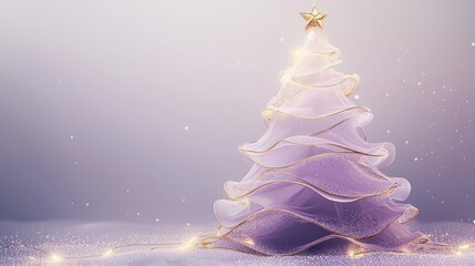 Abstract Christmas tree crafted from interlocking shapes and soft gradients, soft lavender with gold accents, subtle and elegant