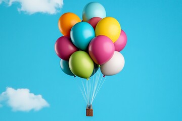 Obraz premium A single colorful balloon air depicted in negative space against a clear, empty sky