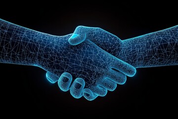 Agreement represented by a stylized handshake outlined in clean geometric lines