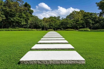 Ahead change symbolized by a pathway under dense trees leading to a bright, open field
