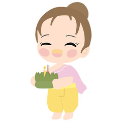 little cute girl holding kratong