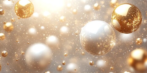 Abstract background with gold and white spheres.