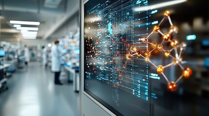 Futuristic Biotech Lab with Holographic Molecular Models and Advanced Technology