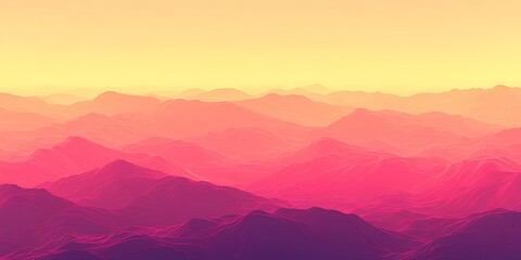 Fototapeta premium Dreamlike mountain landscape bathed in vibrant pink and yellow hues.