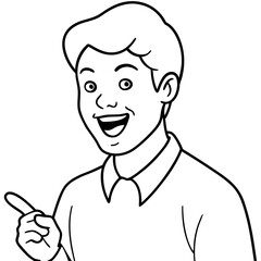 smiling amazed man point with finger