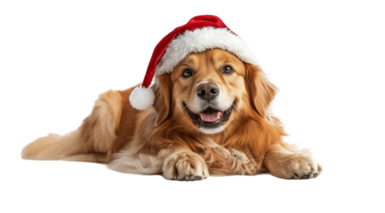 PNG, Christmas animals, a dog in a Santa hat, created on the basis of Generative AI technology.