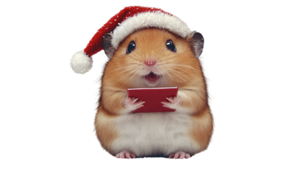 PNG, Christmas animals, a hamster in a Santa hat, created on the basis of Generative AI technology.