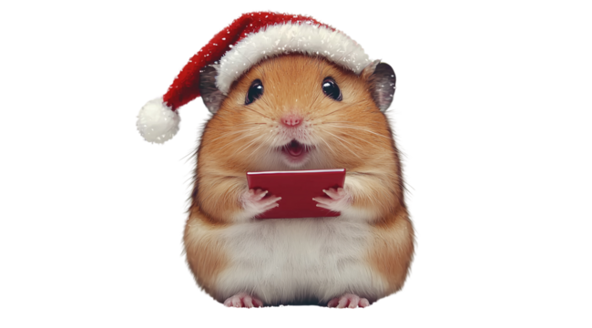 PNG, Christmas animals, a hamster in a Santa hat, created on the basis of Generative AI technology.