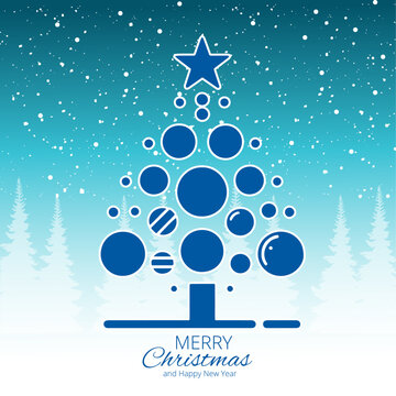 Blue Abstract Christmas Tree - Festive Holiday Design with Starry Background.