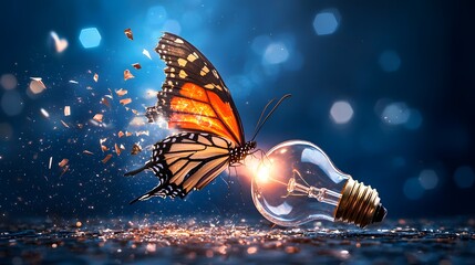 bulb breaking open to release a glowing butterfly, symbolizing transformative and innovative thinking