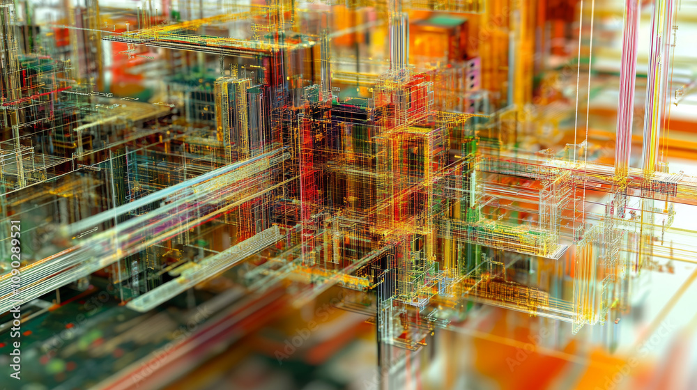 Poster a computer chip processes lots of data using artificial intelligence. this 3d image shows how data f