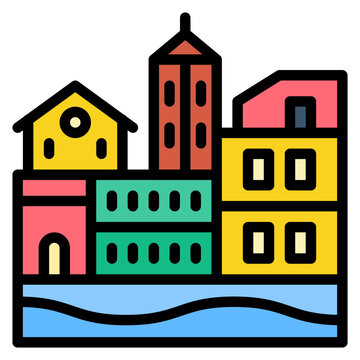 colorful buildings waterfront view clip art preview
