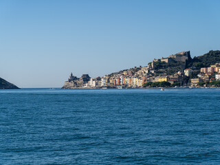 Naklejka premium Amazing view of the village of Porto Venere. It's the pearl of The Poets' Gulf. Best of Italy. Famous tourists destination. Unesco World Heritage