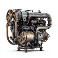 Fototapeta premium A vintage industrial engine showcasing intricate mechanical components and design.