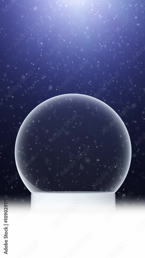 Wall mural beautiful blurred winter blue sky with empty snowglobe and snowfall loop vertical animation.