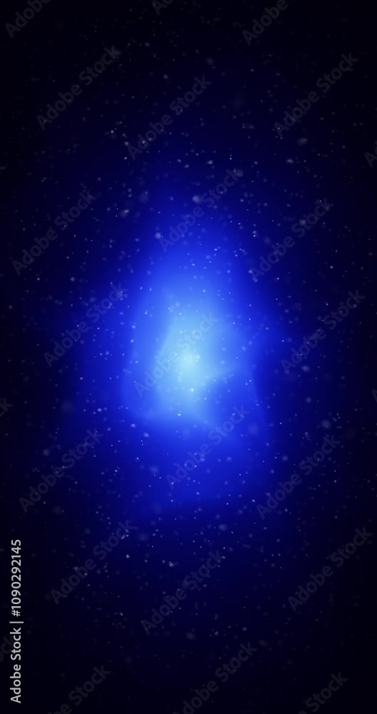 Sticker abstract dark blue foggy light with flying particles loop vertical background.
