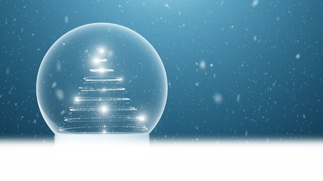 Beautiful christmas tree snowglobe decoration copy space loop background.