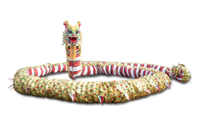 Chinese dragon puppet for the dragon dance performance isolated on transparent background (PNG File) 
