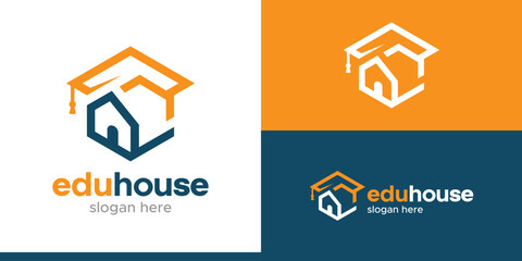 Home education logo design. Graduate hat logo vector with house building design graphic symbol icon